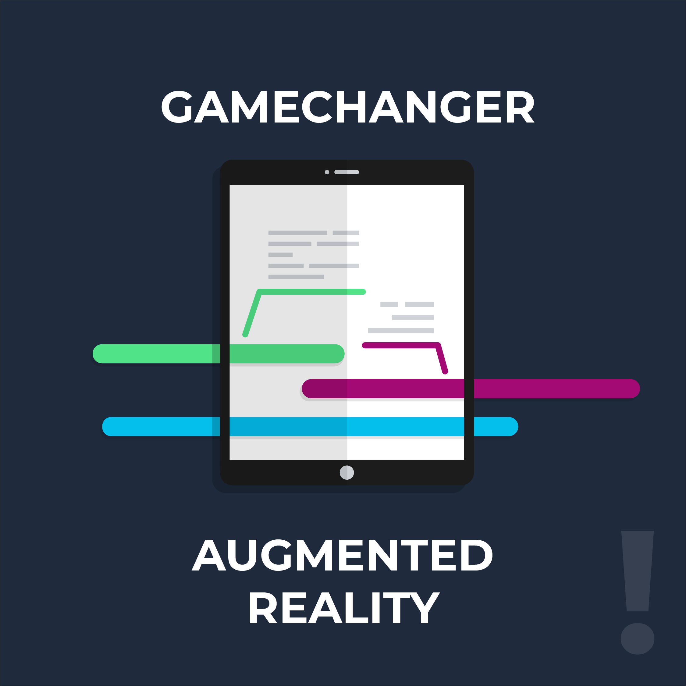 Dunkelblauer Hintergrund mit Text „Gamechanger Augmented Reality“